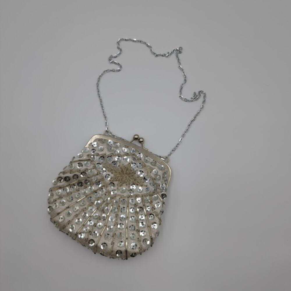 Vintage Sequin Silver Metallic Mini Shoulder Bag